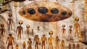 Descoberta Assustadora: Dentro de uma Caverna no México, um Mural com um Objeto Voador Gigante e Cerca de 100 Aliens Foi Encontrado