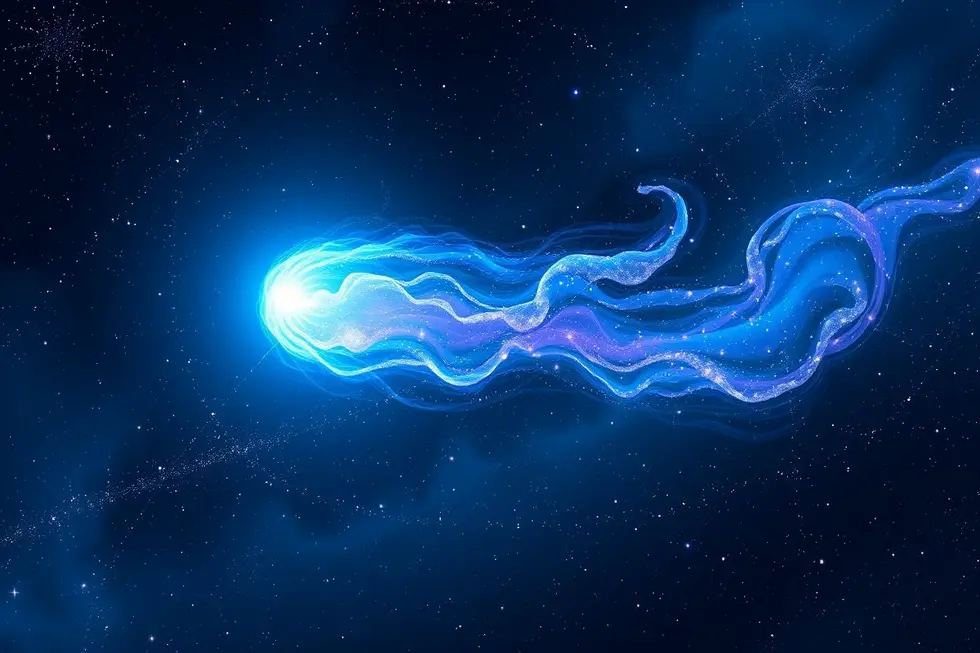 Cometa interestelar em um fundo cósmico.