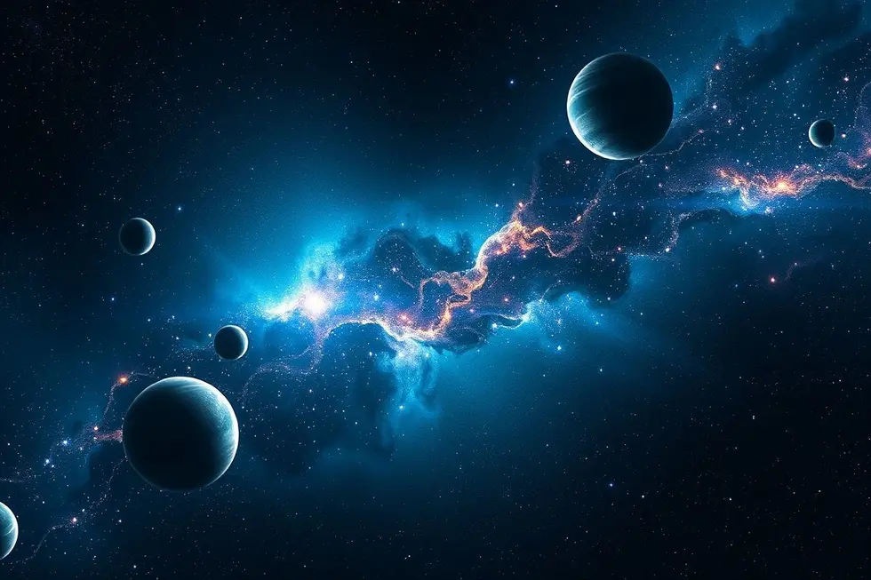 Visão cósmica explorando a vastidão do universo.