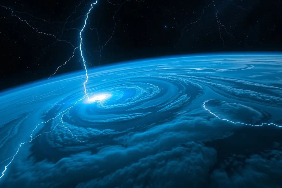 A Terra e seus fenômenos atmosféricos vistos do espaço.