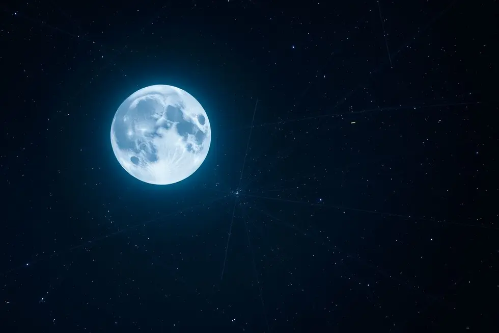 A Lua brilhante cercada por estrelas no universo.