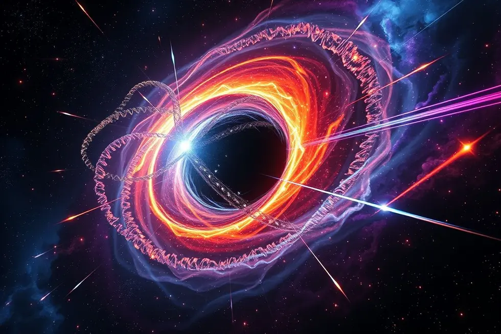 Uma visão artística de um buraco negro que simboliza a exploração e os mistérios do universo.