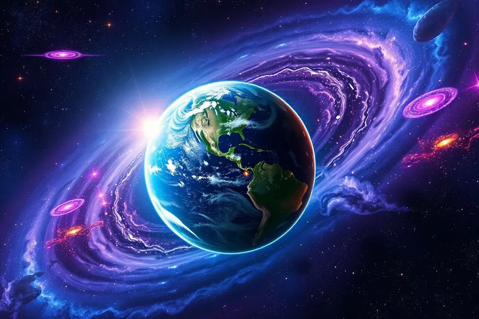 A Terra vista do espaço, representando a exploração espacial.