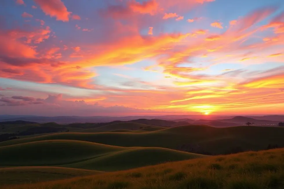Paisagem harmoniosa com pôr do sol vibrante.