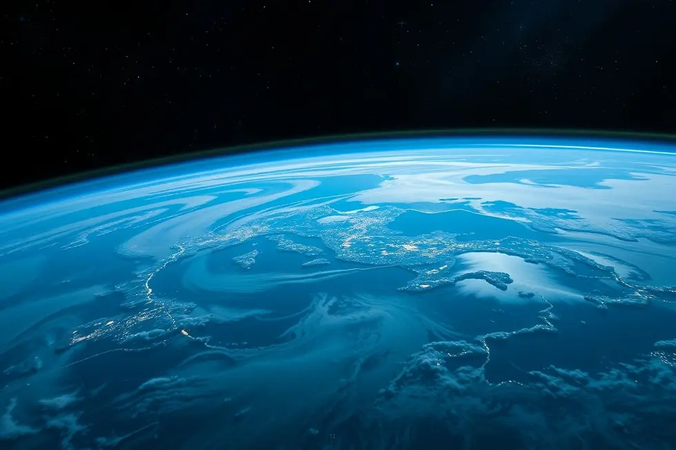 Visão da Terra do espaço destacando a tecnologia da SpaceX.