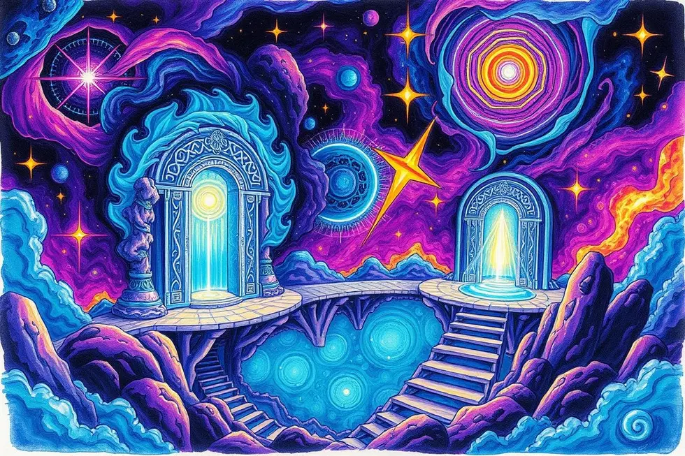 Representação de portais misteriosos que conectam diferentes dimensões.