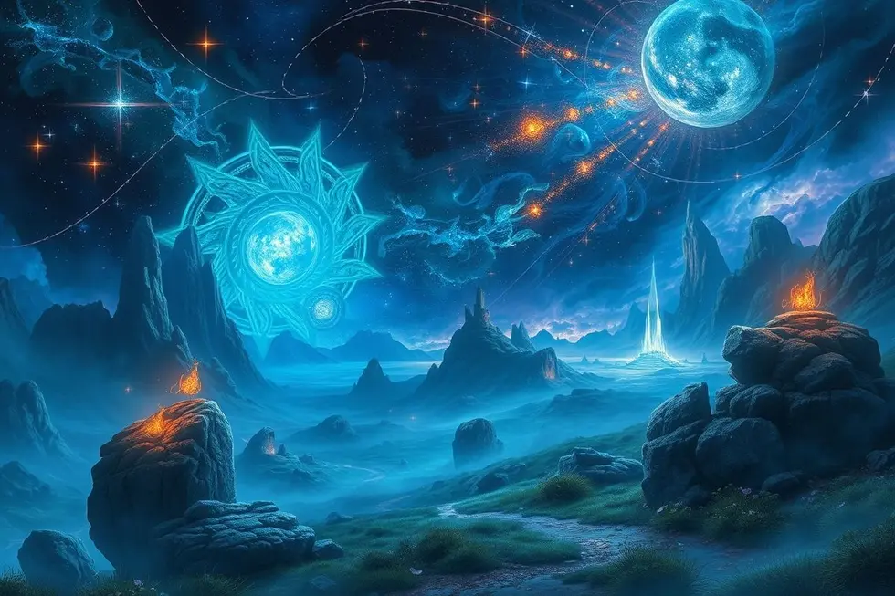 Paisagem mística com elementos sobrenaturais que inspiram curiosidade.