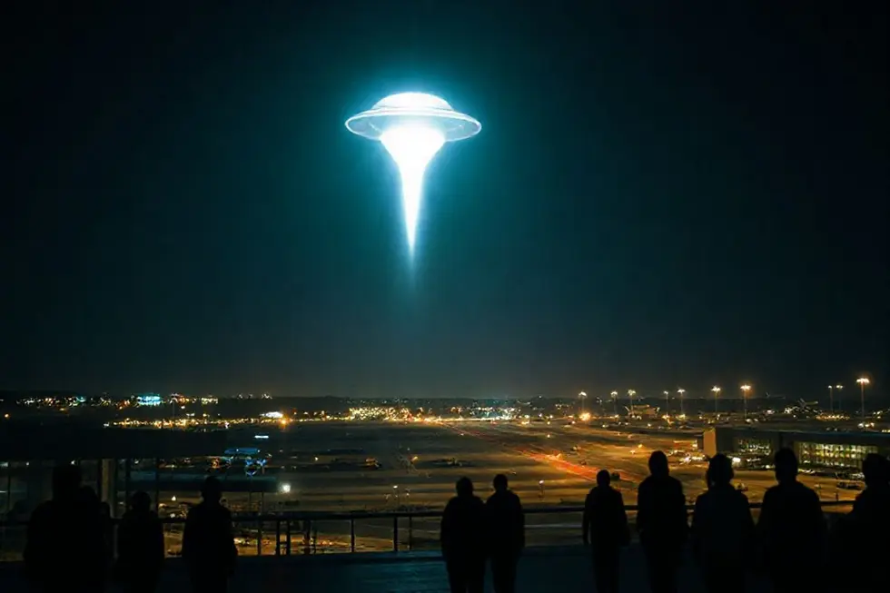 Objeto misterioso no céu acima de um aeródromo.