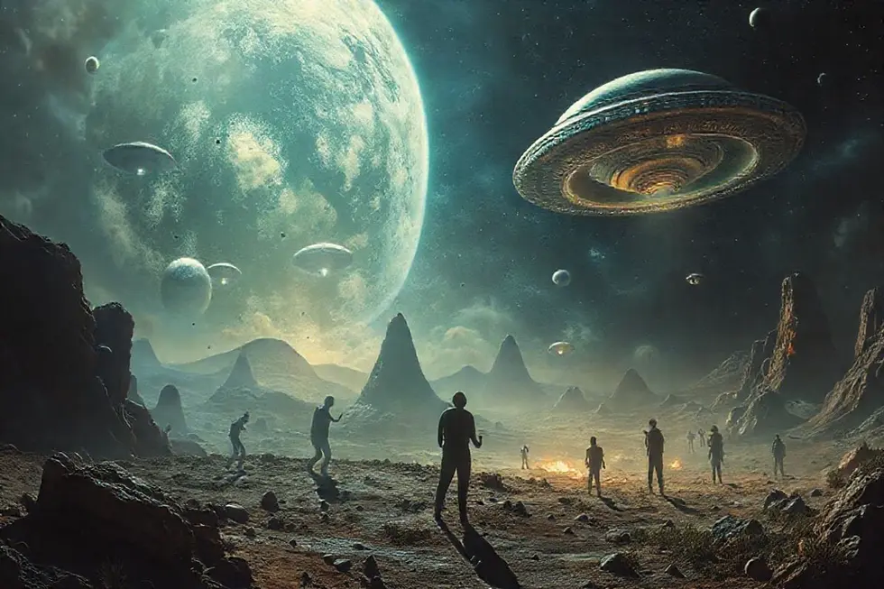 Representação de vida extraterrestre sugerindo mistérios sobre OVNIs.