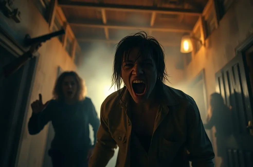 Cena impactante de filmes de horror com elementos populares.
